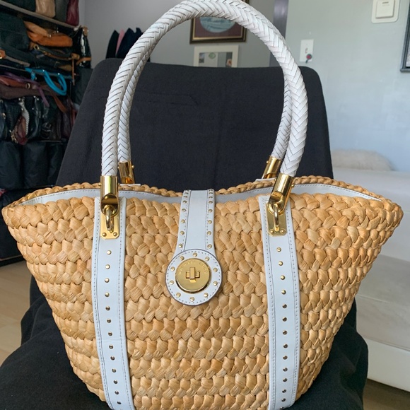 Michael Kors Santorini XL Corn Husk Basket Purse Clean Chic, Sustainable Luxury - Picture 3 of 14